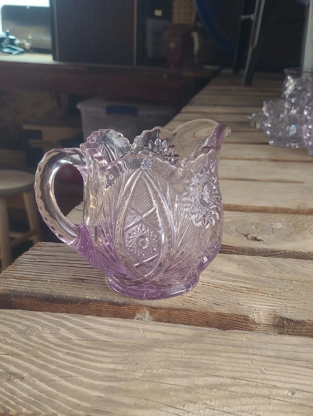 L.E. Smith Lavender Pressed Glass Creamer Pitcher